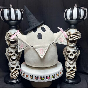 Hallow Home Halloween Weighted Witch Ghost w/ Pastel Pink Bows & BOO Banner